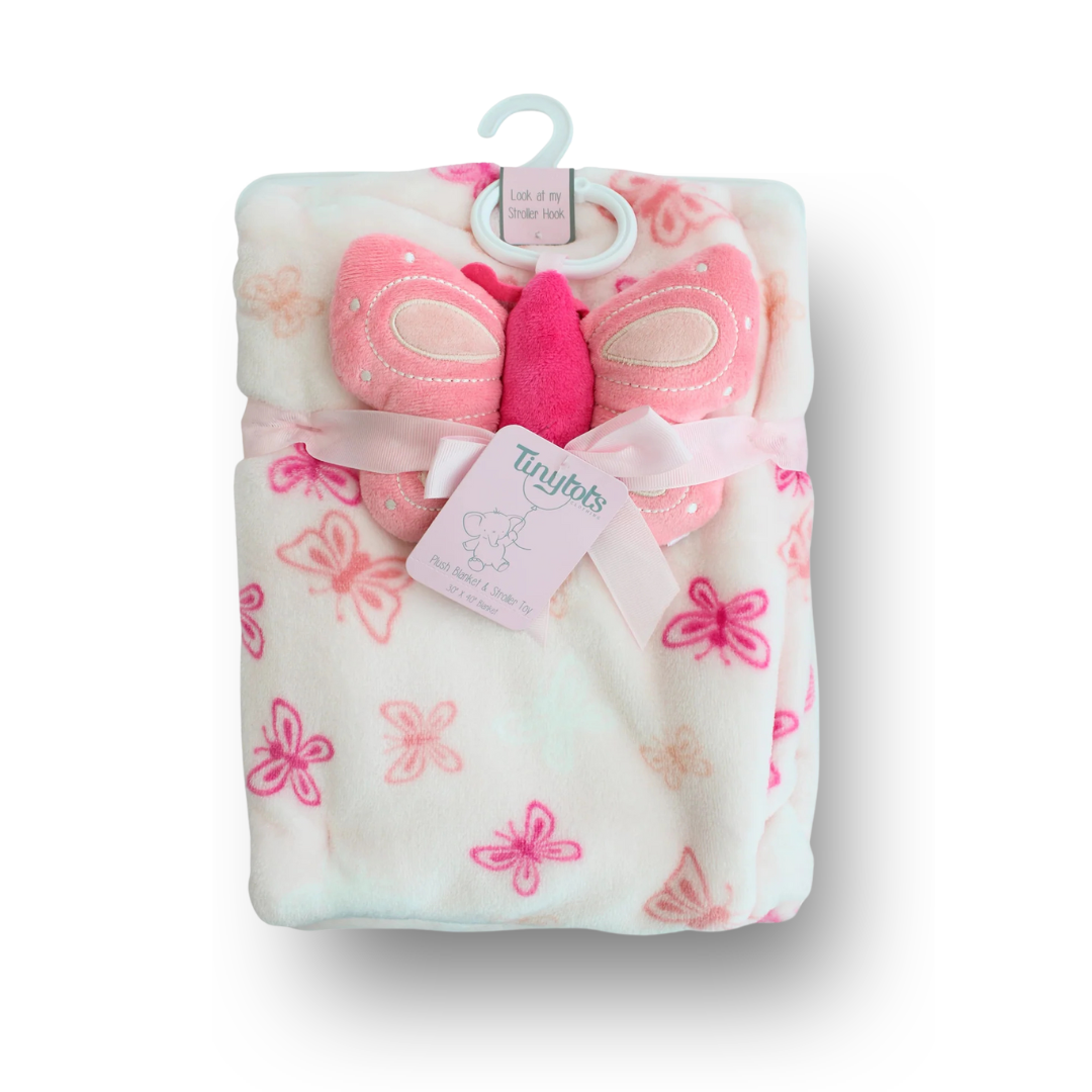 Manta de peluche y  juguete mariposa