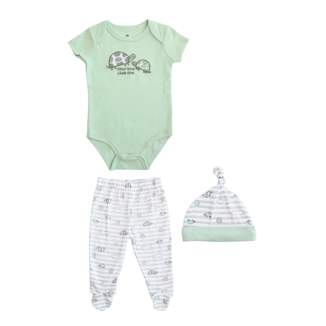 Set de 3 piezas para bebé verde tortugas