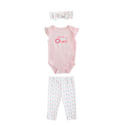 Set de 3 piezas para bebé flores rosas